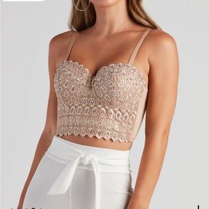 Ellacci Natural Reigning Lace Rhinestone Bustier Corset Top